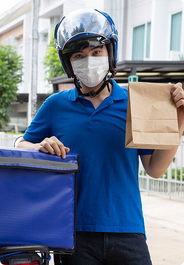 Rider delivering package